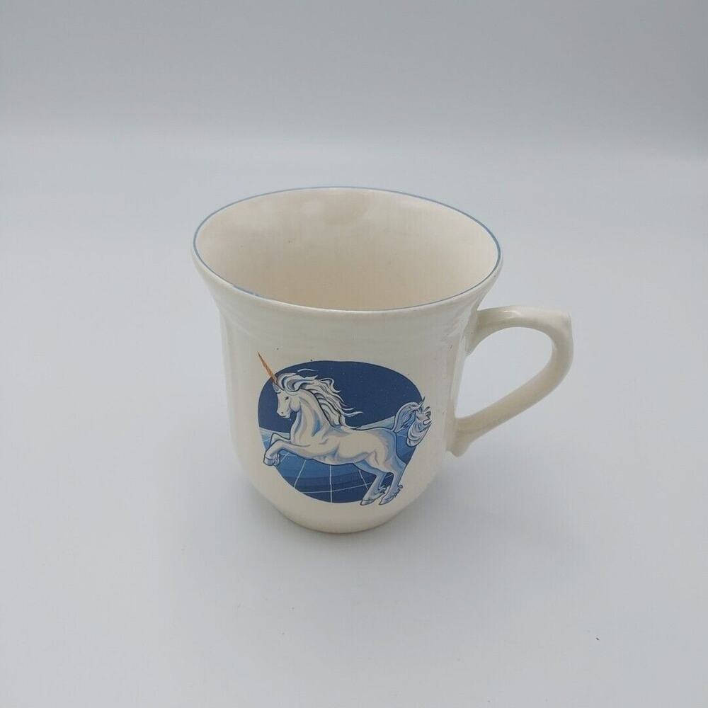 Vintage 80's Blue Unicorns Coffee Cups Tienshan Stoneware Unicorn Horse‎ Mug Cup